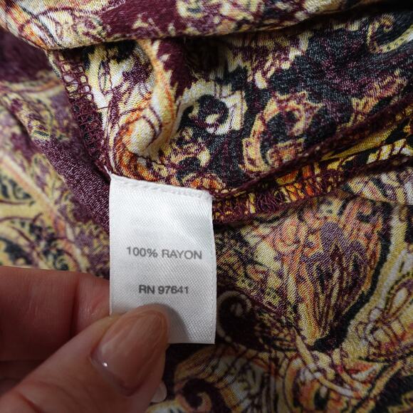 J. Jill Top Womens‎ Large Tunic Paisley Long Sleeve Crew Neck Gold Maroon Blouse - Picture 4 of 10